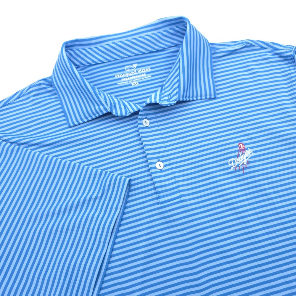Vineyard Vines Mens XXL Performance Polo Shirt LA Dodgers MLB Blue Striped Golf